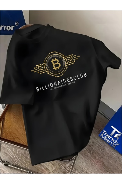 2mcup تي شيرت عصري جديد بطباعة حروف Golden Bitcoin Technology من Billionaires...