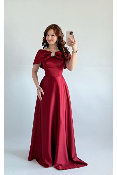 ayşenur Dinçer butik Lovely Fiyonk Abiye Bordo