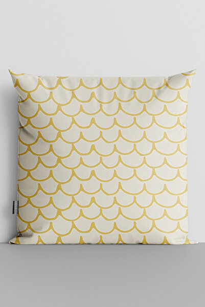 TicaretJet Yellow Wavy Lines Double Sided Digital Printed Throw Pillow Cover ...