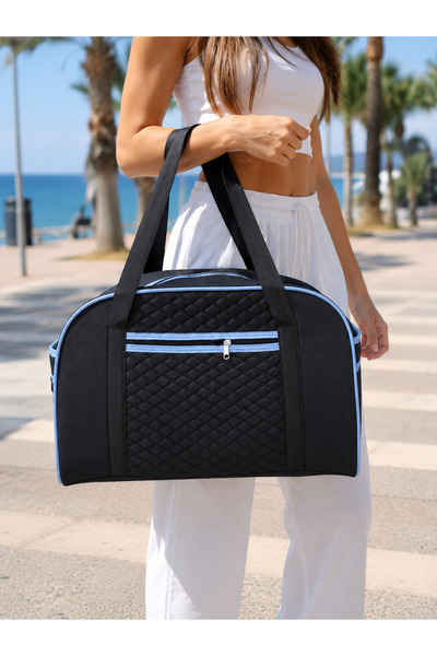 Veldena Modern Suitcase Travel Bag (Black-Blue Strap)