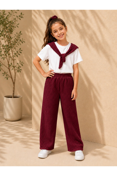 DUBAİ ÇOCUK Girl's Summer Top and Bottom Set, Loose Pants and T-Shirt Combina...