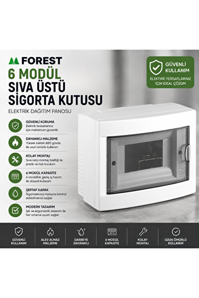 Forest 6 Modül Sıva Üstü Sigorta Kutusu Elektrik Dağıtım Panosu