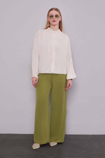 Levidor Green Wide Leg Chiffon Trousers
