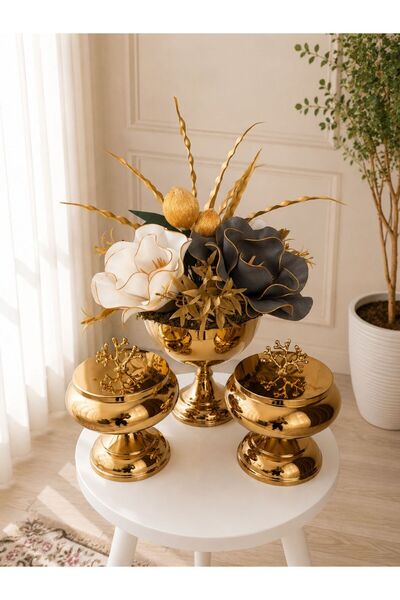 Evaart GOLD ŞEKERLİKLİ EVA ÇİÇEK ARANJMANI HEDİYELİK YAPAY ÇİÇEK MASAÜSTÜ EV&...