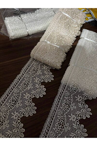 Butik 9 Metre İğne Oyası Desenli Geniş Güpür Beyaz Zarif Nakışlı Dantel Kenar...