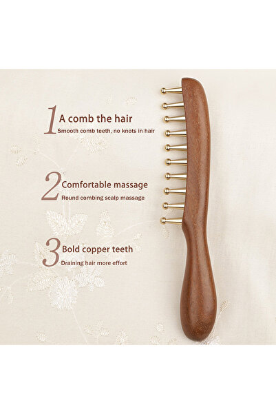 Choice 10-Teeth Long Handle Golden Sandalwood Scraping Gua Sha Copper & Wood ...