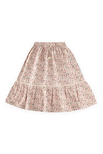Cigit Ruffled Long Skirt 3-12 Years Powder Pink