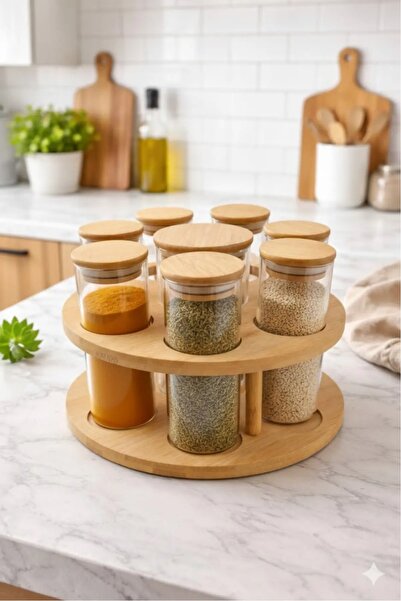 RASHA COLLECTION Spice Rack Organizer 8 Pieces Glass Jars with Bamboo Lids