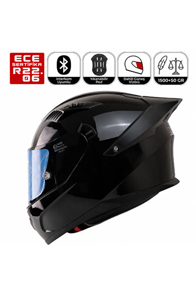 FAZER FX211X Siyah Motosiklet Kaskı Spoiler Mod Güneş Vizörlü Full Face Kask