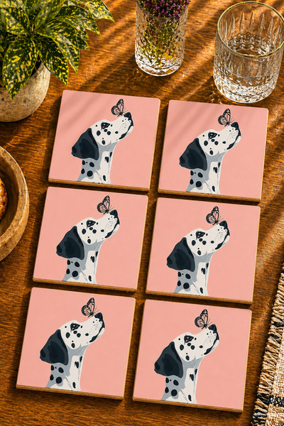 JHAAR Cute Dog with Butterfly Set of 6 Coasters - Uv Printing Mdf - 10X10 cm