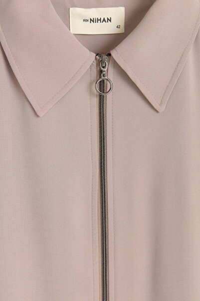 Nihan Plus Size Ferace with Pleated Detail on the Back - Beige