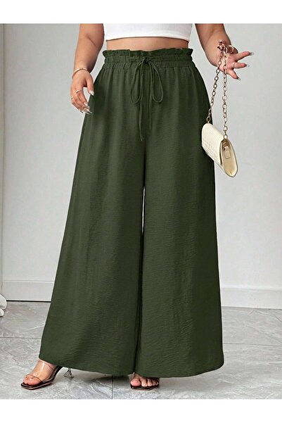 tuzu moda BÜYÜK BEDEN PANTOLON BOL PAÇA BÜYÜK BEDEN BELİ LASTİKLİ PANTOLON