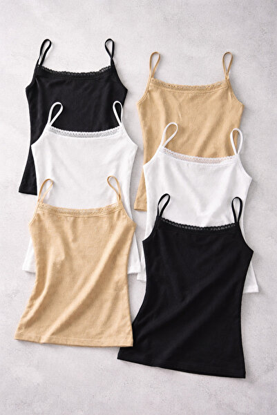 Demirsa Boutique Patterned Rope Strap 100% Cotton Women's Undershirt Set of 6...