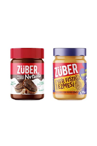 Züber Crunchy Yer Fıstığı Ezmesi 315g + Nutzilla Kakaolu Fındık Kreması 315g