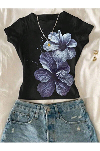 Grafftee Clothing تي شيرت نسائي مطبوع عليه زهور