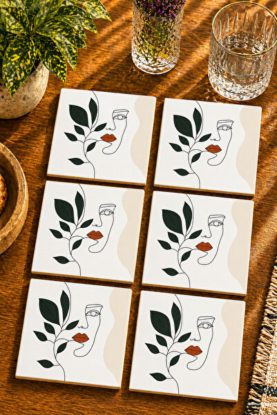 JHAAR Minimalist Line Art Female Figure Modern Set of 6 Coasters - Uv Printin...