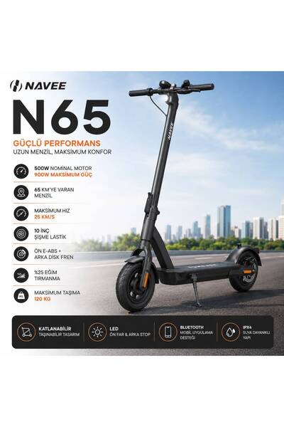 Navee N65 Elektrikli Scooter 500W Motor (900W Maksimum Güç) 65 Km Menzil 10 İ...
