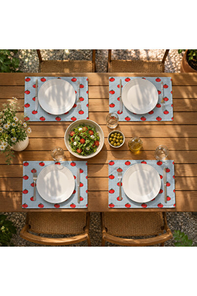 megi concept Dijital Baskılı 4 Adet Domates Desenli Amerikan Servis 35x45 cm ...