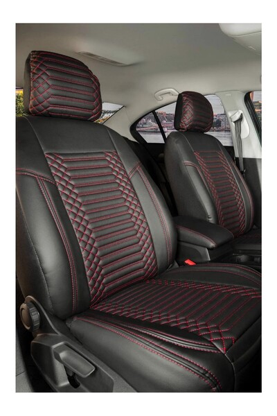 barototuning Seat Leon Luxury Leather 5-Piece Set Auto Seat Cover Black Red E...