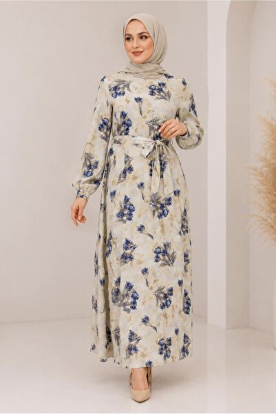 Alvina Belted Patterned Satin Dress 20955