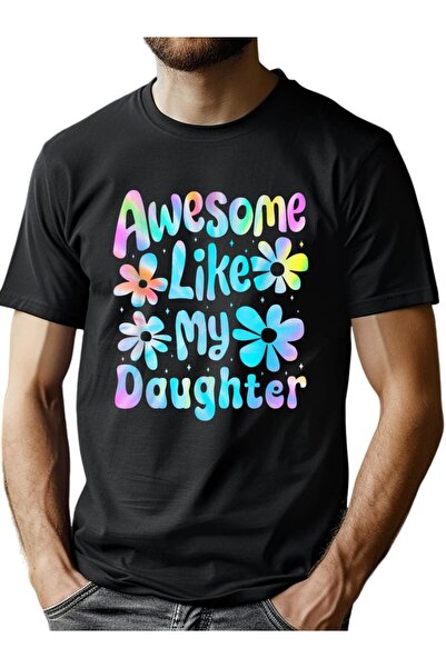 BASEPULSE تي شيرت رجالي بطبعة "Awesome Like My Daughter" - أسود بأكمام قصيرة ...