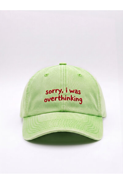 Hathub Club "sorry, i was overthinking" Nakışlı Yıkamalı Şapka / Kep