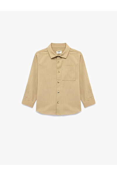 Koton Cotton Single Pocket Long Sleeve Classic Collar Basic Shirt
