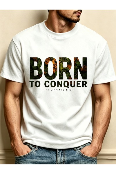 BASEPULSE Casual, Men'S T-Shirt, Born to Conquer with Camouflage Design, Ever...