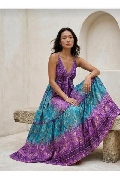 Miss Mexico Halter Neck Backless Silk Dress