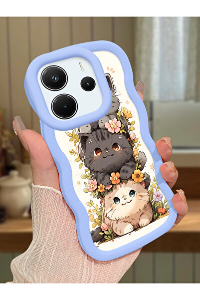 Hontinga Redmi Note 14 4G Uyumlu Kılıf kamera koruyucu Mavi Silikon Couple Te...