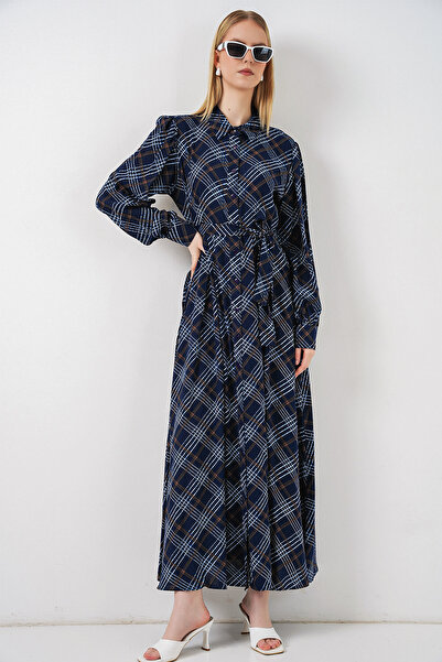 Merterium Women's Buttoned Long Hijab Dress 1548 - Navy Blue