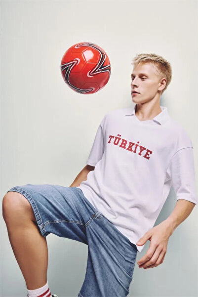 DeFacto Cotton Boxy Fit Turkey Printed Short Sleeve Red T-Shirt I1796Ax26Sm
