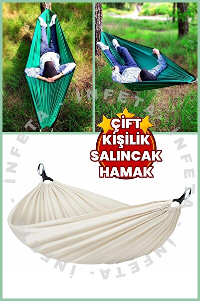 İnfeta 135x260 cm Çift Kişilik Salıncak Hamak Pamuk Kumaş Kamp Hamağı- 6 Metr...