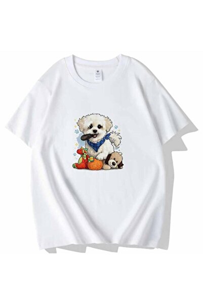 NOURAM Mens TShirt Cute Bichon Frise Puppy with Toys Pattern Pure Cotton Prem...