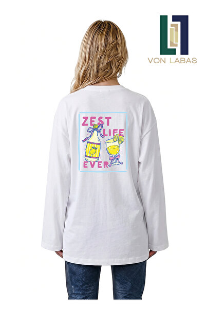 Grafftee Clothing Summer Vibe Themed Wide Sleeve Oversize Long Sleeve White T...