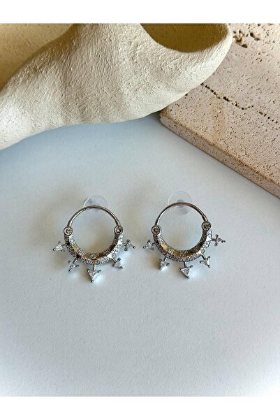 ANKA JEWELLRY Women's Steel Silver Color Zircon Stone Hoop Earrings