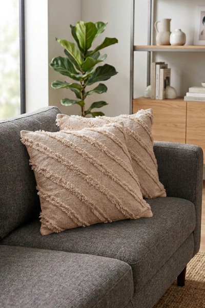 Onaltı Tekstil 2-Piece Bearded Chenille Throw Pillow Cover 45X45 cm Decorativ...
