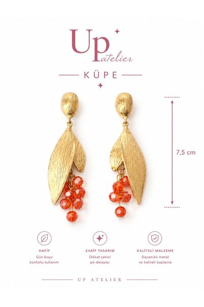 Up Atelier أقراط متدلية بتصميم خاص مزينة بأوراق ذهبية وخرز برتقالي