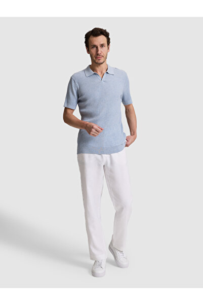 Cacharel Tricou tricotat cu guler Apaş, 100% bumbac, croială slim, Baby Blue 50320580-VR249