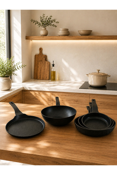 LAVONNI Terra Chef Set 5 Parça Döküm Granit Tava Seti 20-24-28 cm Tava 28 cm ...