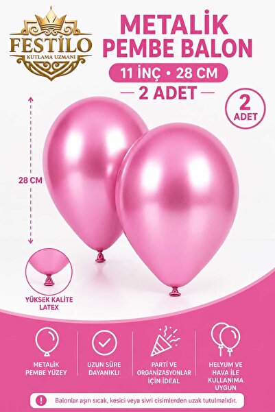 FESTİLO Metalik Latex Balon 11 İnç 28 Cm 2 Adet Doğum Günü Parti Süsleme Balonu