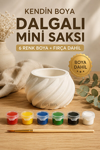 devhome Kendin Boya Dalgalı Mini Saksı | 6 Renk Akrilik Boya ve Fırça Dahil |...