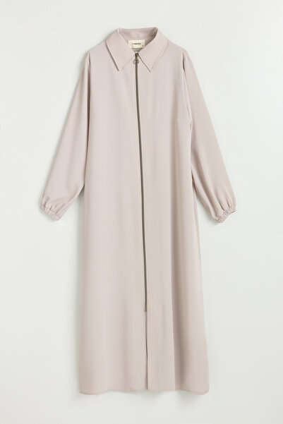 Nihan Plus Size Ferace with Pleated Detail on the Back - Stone