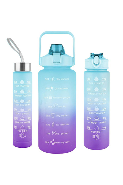 Generic 2.0L green purple-3pcs 2 Liter Water Bottle with Straw Female Girls L...