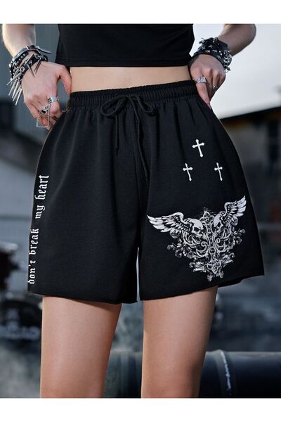 COZYWEAR Printed Black Oversize Shorts