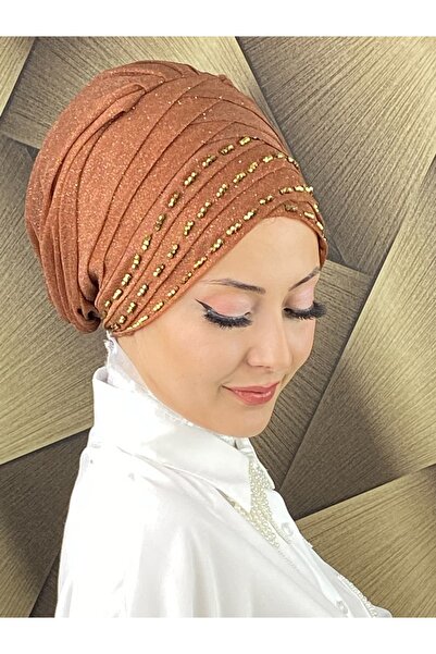 BUTİKAMBAR Yellow Beaded Detailed Draped Bonnet Shawl