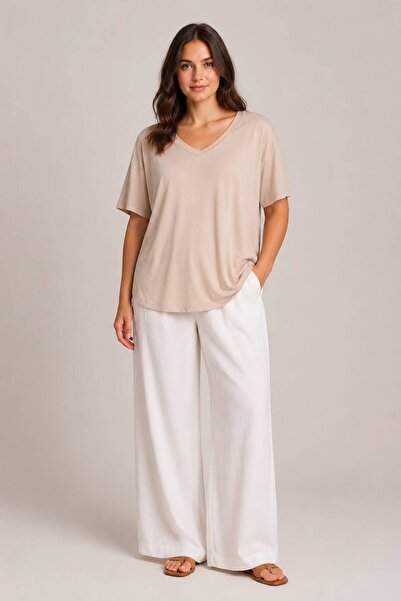 Rouge basıc 100% Modal V-Neck Trill T-Shirt