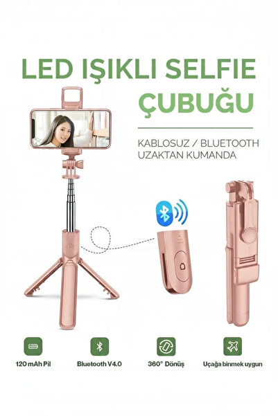 ARMÜZ Led Işıklı Selfie Çubuğu Bluetooth Kumandalı Kablosuz Tripot Selfie Mon...
