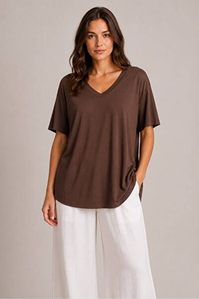 Rouge basıc Μπλουζάκι 100% Μοντάλ με λαιμόκοψη V και τριπλές ραφές