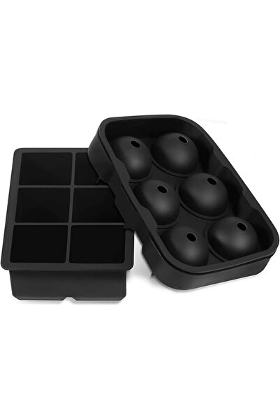 The Bros Large Size Ice Maker Hold Silicone Cube Tray And Ball (Set Of 2) Black